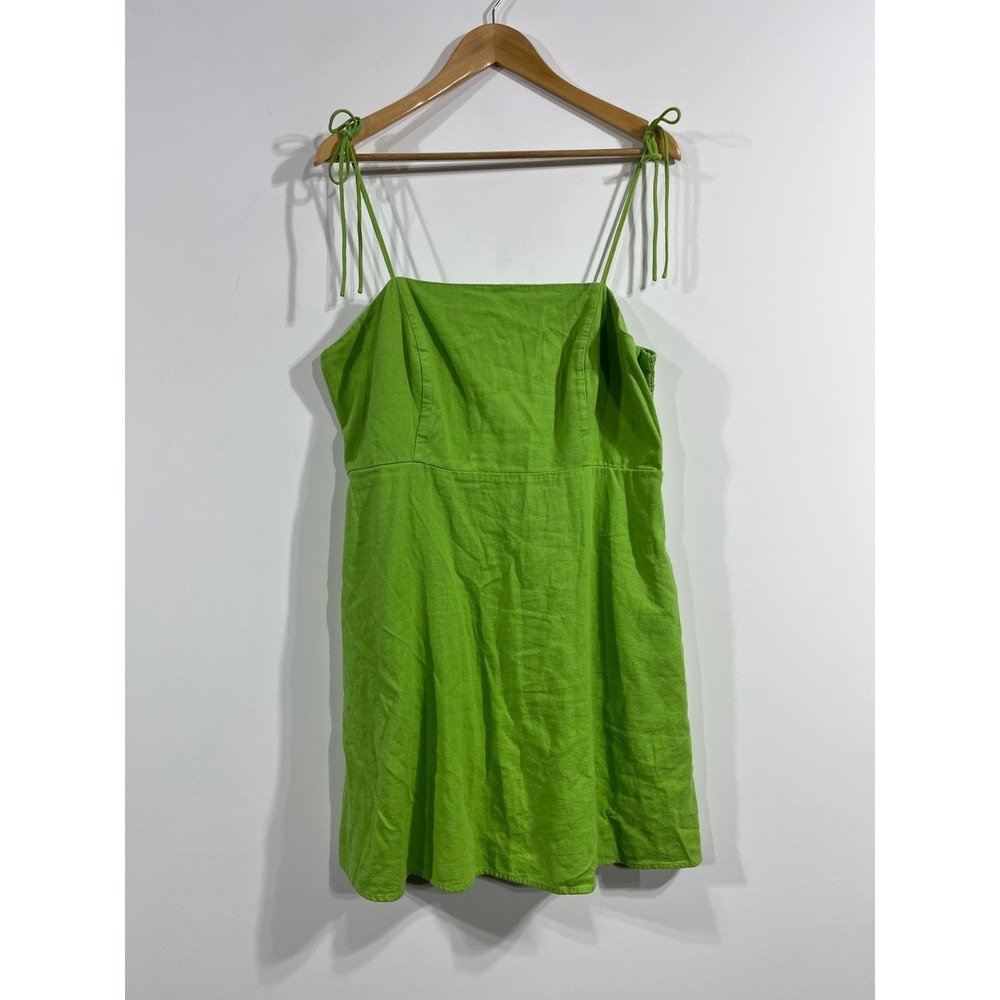 Old Navy Y2K Vibrant Resort Green Linen Blend Smocked Mini Dress XL Vacation